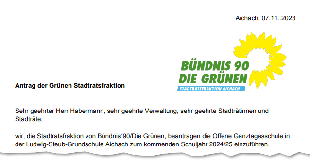 Antrag: Offener Ganztag an der Ludwig-Steub-Grundschule