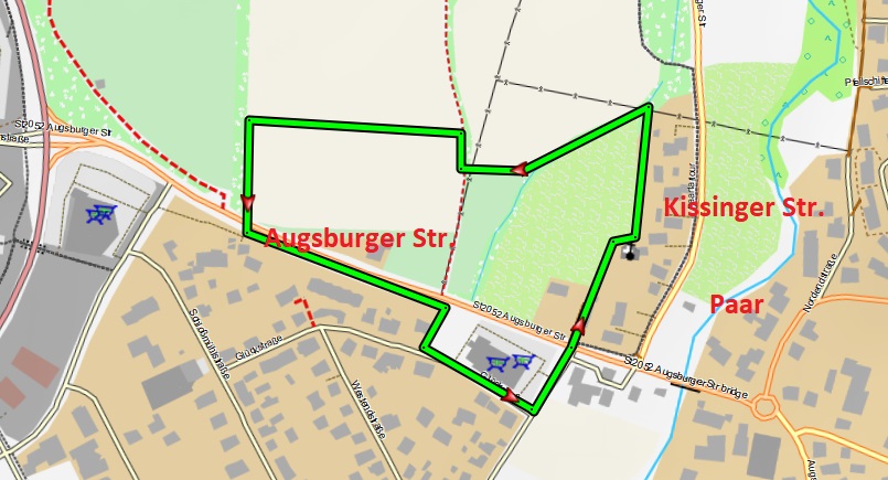 Karte mit der Lage des Baugebietes nördlich Augsburger Straße