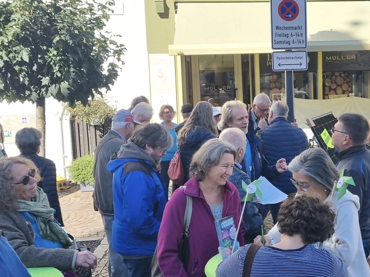Viele Menschen am Infostand der Grünen Aichach